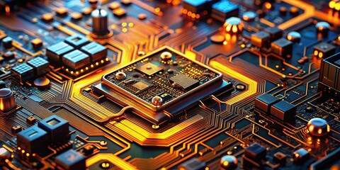 Poster - Macro Shot: Futuristic Tech Gadgets with Vibrant Orange Accents