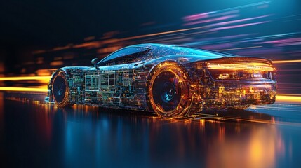 Poster - Advanced vehicle components emphasizing autonomous navigation systems installed in next-gen vehicles Stock Photo with side copy space
