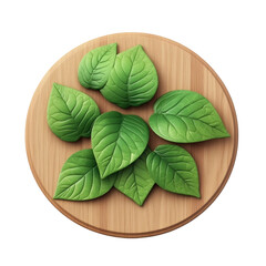 Wall Mural - Vibrant Green Leaves on Wooden Board