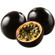 © Rudsaphon - The black passion fruit is a tropical exotic fruit with a unique shape vibrant color and juicy pulp filled with edible seeds shot on a clean white