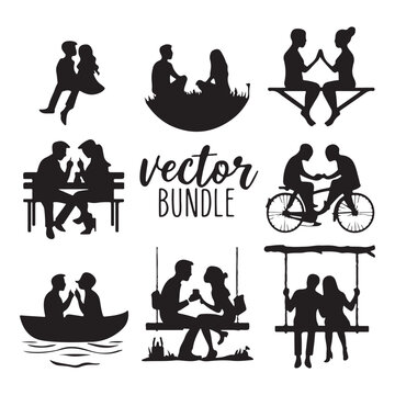 Couples sitting and cuddling Silhouette of a couple sitting nearby People sitting on stools and tall chairs Business team couple Valentine's Day