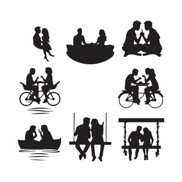 Couples sitting and cuddling Silhouette of a couple sitting nearby People sitting on stools and tall chairs Business team couple Valentine's Day