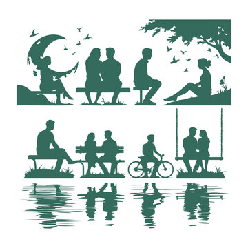 Couples sitting and cuddling Silhouette of a couple sitting nearby People sitting on stools and tall chairs Business team couple Valentine's Day