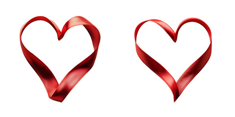 Wall Mural - png cut out red heart shape satin ribbon isolated on empty transparent background. 14 february holid