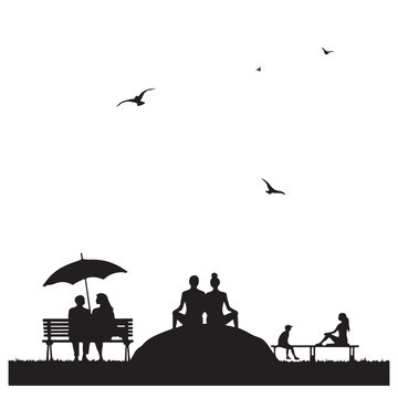 Couples sitting and cuddling Silhouette of a couple sitting nearby People sitting on stools and tall chairs Business team couple Valentine's Day