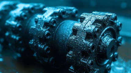 Poster - Automotive components covered in protective coatings being showcased for durability and performance in harsh environments Stock Photo with side copy space