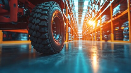 Poster - Automotive components packaged for export in a modern warehouse emphasizing global supply chain and logistics Stock Photo with side copy space