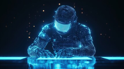 Poster - Futuristic Astronaut Working on Holographic Interface in Dark Space