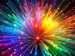 Poster - Colorful Fiber Optic Explosion on White Background - Abstract Stock Photo