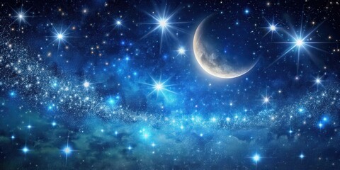 Wall Mural - celestial night scene with twinkling stars and moon , cosmos, space, cosmos, space, universe, moon, 