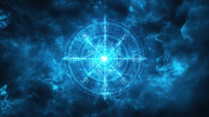 Poster - Mysterious Magical Circle with Glowing Blue Light and Energy Effects