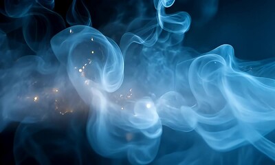 Wall Mural - a mystical scene featuring swirling blue smoke and shimmering particles, creating an ethereal atmosp