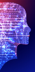 Aufkleber - Artificial Intelligence. Technical background with a silhouette of a man. Big data concept. Machine cyber mind.