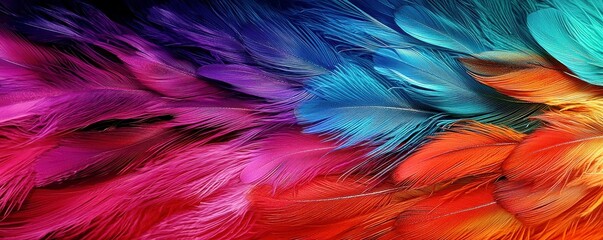 Poster - Colorful Feathers of Various Shades Blending Together in Eye-Catching Patterns for Artistic and Creative Projects