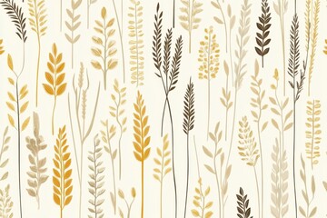 Sticker - Seamless Botanical Pattern with Hand-Drawn Wheat and Leaves in Neutral Tones