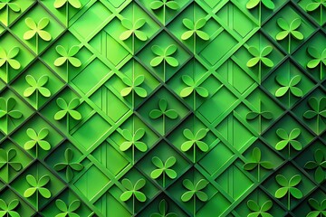 Poster - Modern Shamrock Pattern Background with Copy Space: Abstract Green Architectural Design