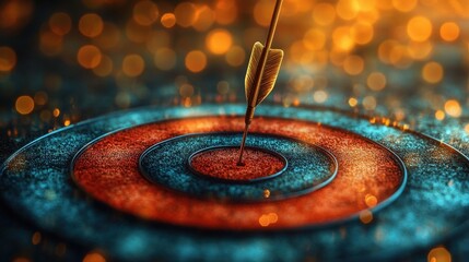 Poster - businessman aiming an arrow at a virtual target on a dartboard representing success and focus in mod