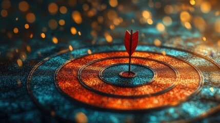 Poster - businessman aiming an arrow at a virtual target on a dartboard representing success, focus, and achi