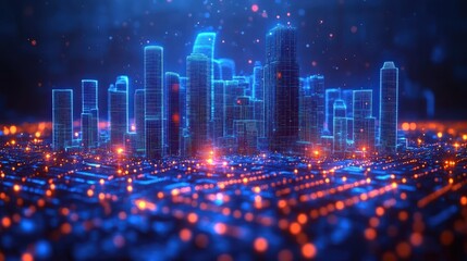 Poster - a stunning digital cityscape in neon lights and futuristic design capturing an urban landscape at ni