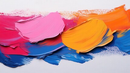 Poster - colorful abstract brushstroke composition featuring bold pink, orange, blue, and yellow paint textur