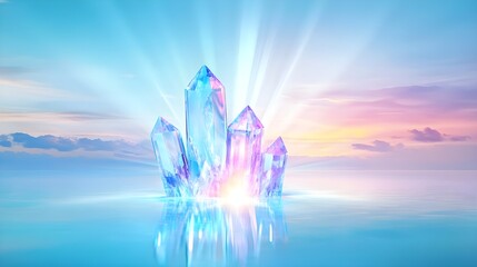 Wall Mural - magical crystals sunset serenity - pastel colors