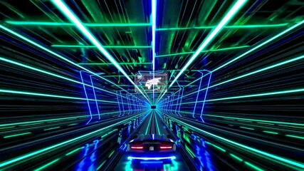Leinwandbilder - Exciting ride through a futuristic neon tunnel at night with glowing lights and dynamic visuals