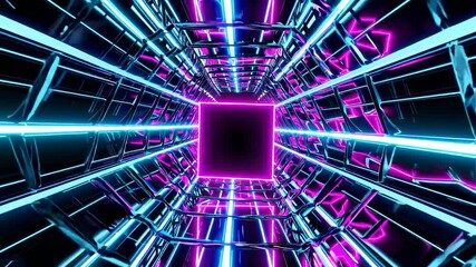 Leinwandbilder - Exploring futuristic neon tunnels with glowing cubes and reflective surfaces