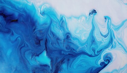 Poster - vivid abstract blue and white fluid art with swirling marble-like texture, ideal for background, branding, or modern design projects

