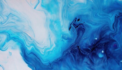 Poster - vivid abstract blue and white fluid art with swirling marble-like texture, ideal for background, branding, or modern design projects

