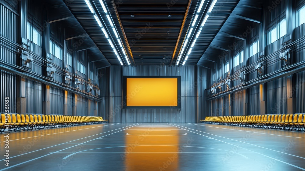 Futuristic Indoor Arena: Modern Architectural Design with Yellow ...