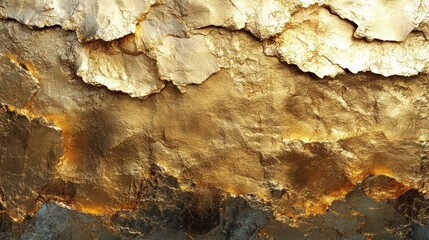 Poster - Large Textured Gold Foil Paint Surface with Rich Variations and Natural Cracks for Background or Artistic Applications
