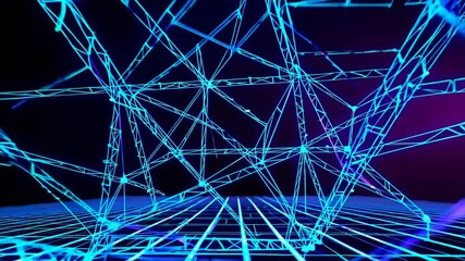 Leinwandbilder - Exploring a vibrant digital landscape with intricate neon lines and geometric patterns
