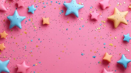 Poster - Colorful stars scattered on a pink background creating a playful and vibrant design valentine day