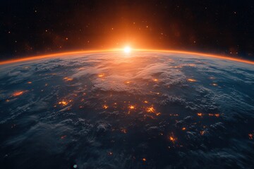 Wall Mural - Sunrise over Earth captured from space illustrating beautiful colors and dramatic lighting effects