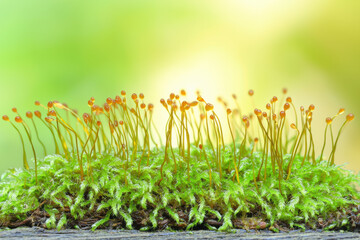 Canvas Print - Detailed shot of vibrant green moss with tiny sporangia, showcasing nature beauty