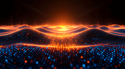 Abstract digital background with glowing particles and energy waves