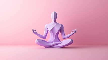 Canvas Print - a serene purple figure in a meditative pose against a soft pink background, symbolizing tranquility 