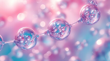 Poster - vibrant close-up of chemical structures with colorful bokeh effect, showcasing spheres and bubbles i