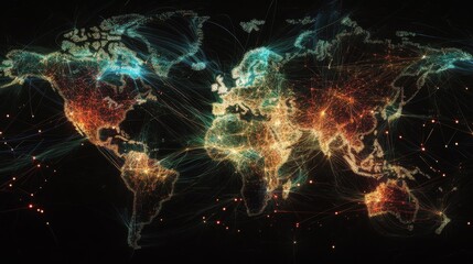 Poster - Telecommunication network map, representing the global connectivity and communication infrastructure low texture