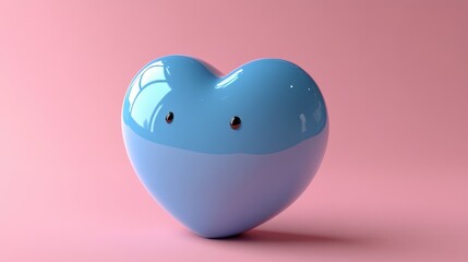 Poster - Blue heart shaped object placed on a smooth pink background for creative and artistic designs valentine day