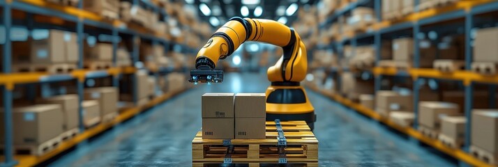 Poster - Smart Warehouse Automation with Robotic Arm in Modern Storage Facility for Efficient Package Handling and Inventory Management