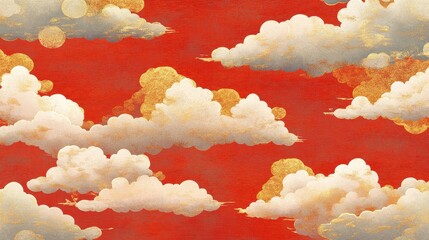 Poster - Red and Gold Cloud Pattern Seamless Texture