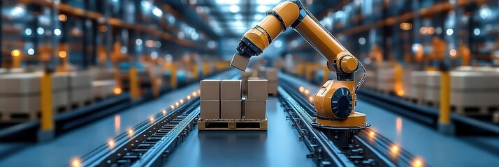 Poster - Advanced Automation in a Smart Warehouse with Robotic Arm Handling Packages Efficiently in a High-Tech Environment