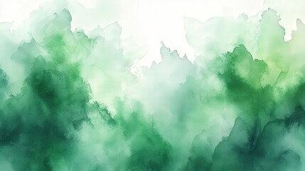 Poster - Abstract Green Watercolor Landscape with Soft Blends and Ethereal Aesthetic for Creative Design Projects and Backgrounds