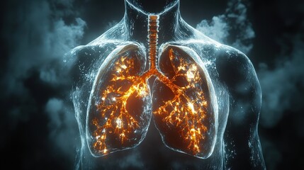 Poster - glowing lungs illustration with abstract visual elements, showcasing human respiratory system in a d