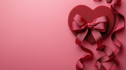 Heart shaped object with a ribbon on a pink background for decoration or gift purposes valentine day