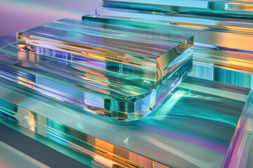 Wall Mural - horizontal abstract colorful illustration of glowing transparent geometric shapes and layers backgro