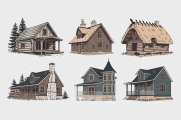 Wall Mural - Collection Of Six Rustic And Modern House Designs