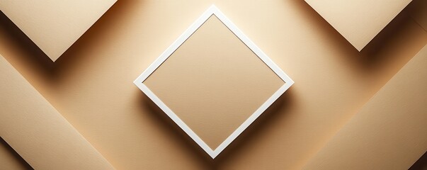 Poster - Minimalist abstract beige background with white square frame and geometric design