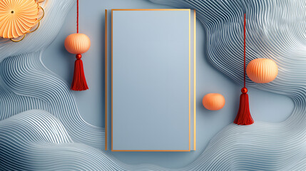 Wall Mural - Elegant lunar festival decor with paper lanterns and textures studio photography minimalist aesthetic appeal